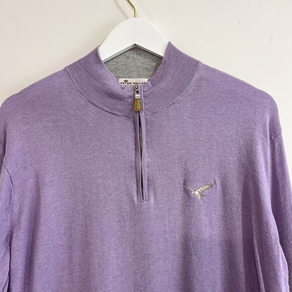 Peter Millar Mens XL Purple Lilac Crown Soft 1/4 Zip Sweater Pullover Mock Neck - Picture 1 of 7